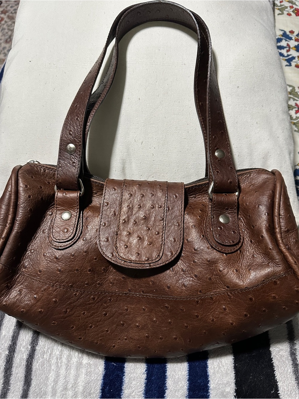 Nuovedive Brown Ostrich Leather Shoulder Bag genuine leather made in Italy